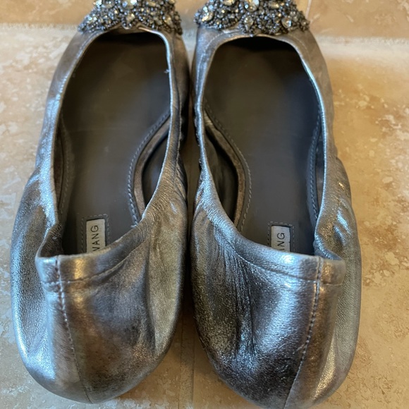 Vera Wang Silver Sparkly Peep Toe Flats - Picture 6 of 7